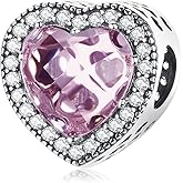 MICOO 925 Sterling Silver Sparkling Clear Charms Beads, Heart-shaped Circular Design With Cubic Zirconia Fit Pandora Original Bracelet Necklace, Gift for Women