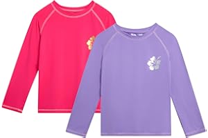 Real Love Toddler Girls Rash Guard - 2 Pack Quick Dry Sun Protection Girls Swim Shirt Long Sleeve Rash Guard Kids (2T-16)