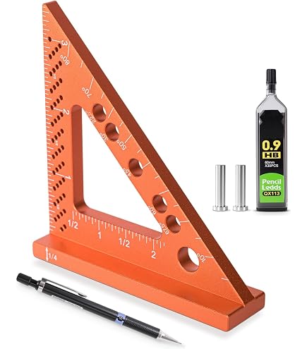 45 90 Degree Triangle Ruler Aluminum 45/90 Degree Triangle Ruler – Thickened Isosceles Right Angle Measuring Tool With Imperial & Metric Scales (MG-045R