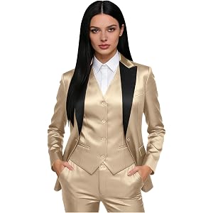 3 Pieces Satin Women's Suit Formal Slim Fit Tuxedo Set Peak Lapel Blazer Jacket Vest Pants Prom Suits Casual Party Wedding