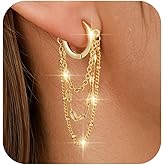 Ritach Chain Earrings for Women Trendy Sterling Silver Post Gold Silver Huggie Chain Dangle Drop Earrings for Sensitive Ears