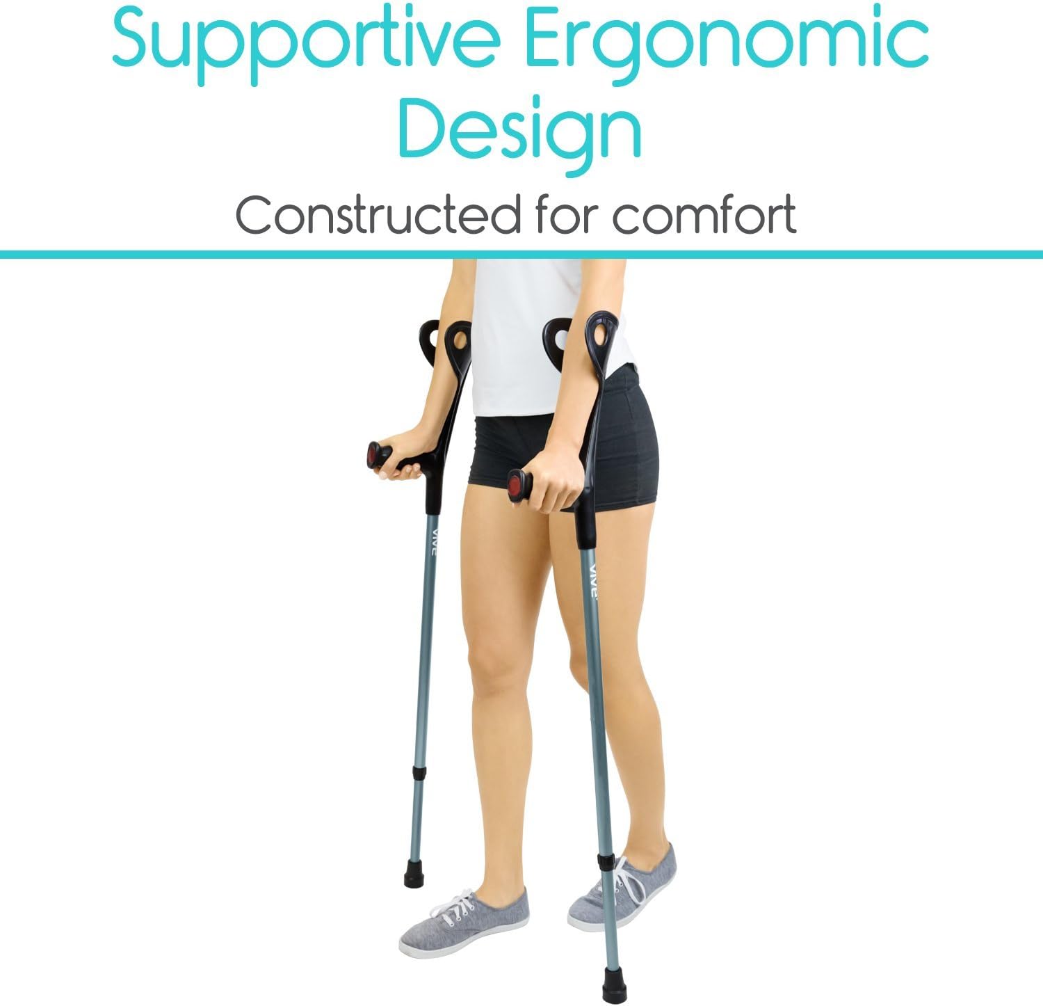 Vive Crutches for Adults (x2 Units, Open Cuff), Elbow Crutches for Men & Women - Image 3