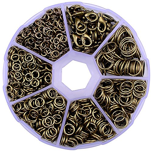 Supla Open Jump Rings 4mm 5mm 6mm 7mm 8mm 10mm 21 Gauge and 19 Gauge,Lobster Claw Clasp 12 x 7mm for jewlery Making findings(Antique Bronze)