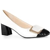 ANN CREEK Women's Pumps 'Angela' Shoes for Women Dressy Low Heel Rush Hour Office Shoes Two Tone Womens Pumps Square Toe 2.4 Inch Chunky Heel Slip On