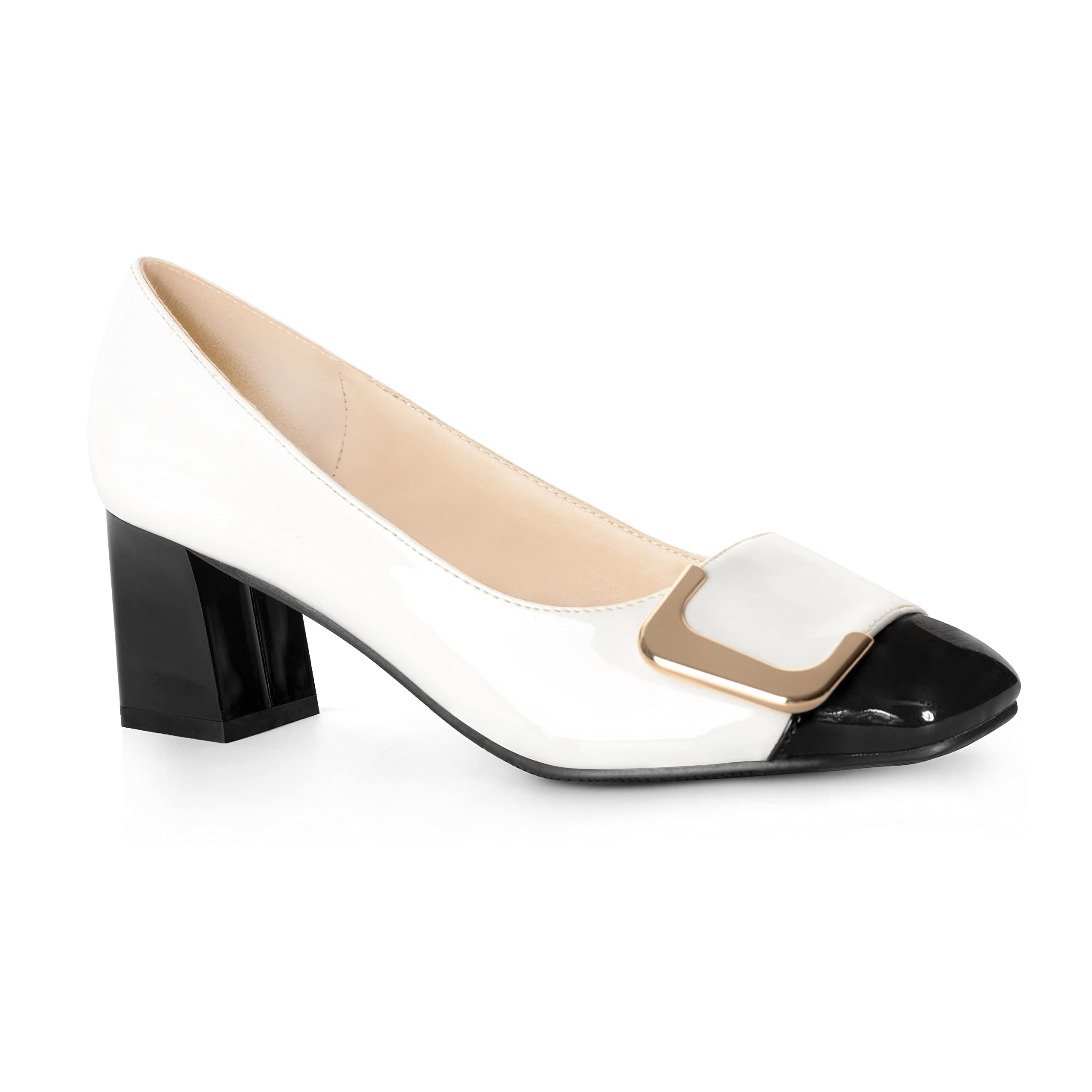 Photo 1 of ANN CREEK Women's 'Angela' White Pump Shoes - Chunky Heel Pumps with Square Toe and Block Heel - Low Heel Dress Pumps - Office Formal Shoes - Size 10