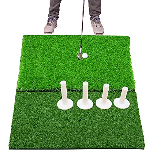 2 in 1 Golf Hitting Mat Tri-Turf with 4 pcs Rubber Tees Value Set, Chipping Mats 25 X16 inch Foldable Portable Collapsible for Training Aids Indoor Outdoor Home Backyard Garage (2 in 1)