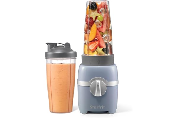 Starfrit Personal Blender - Two 828ml Cups - Stainless Steel Blade - High, Low & Pulse Modes - 300W – Grey