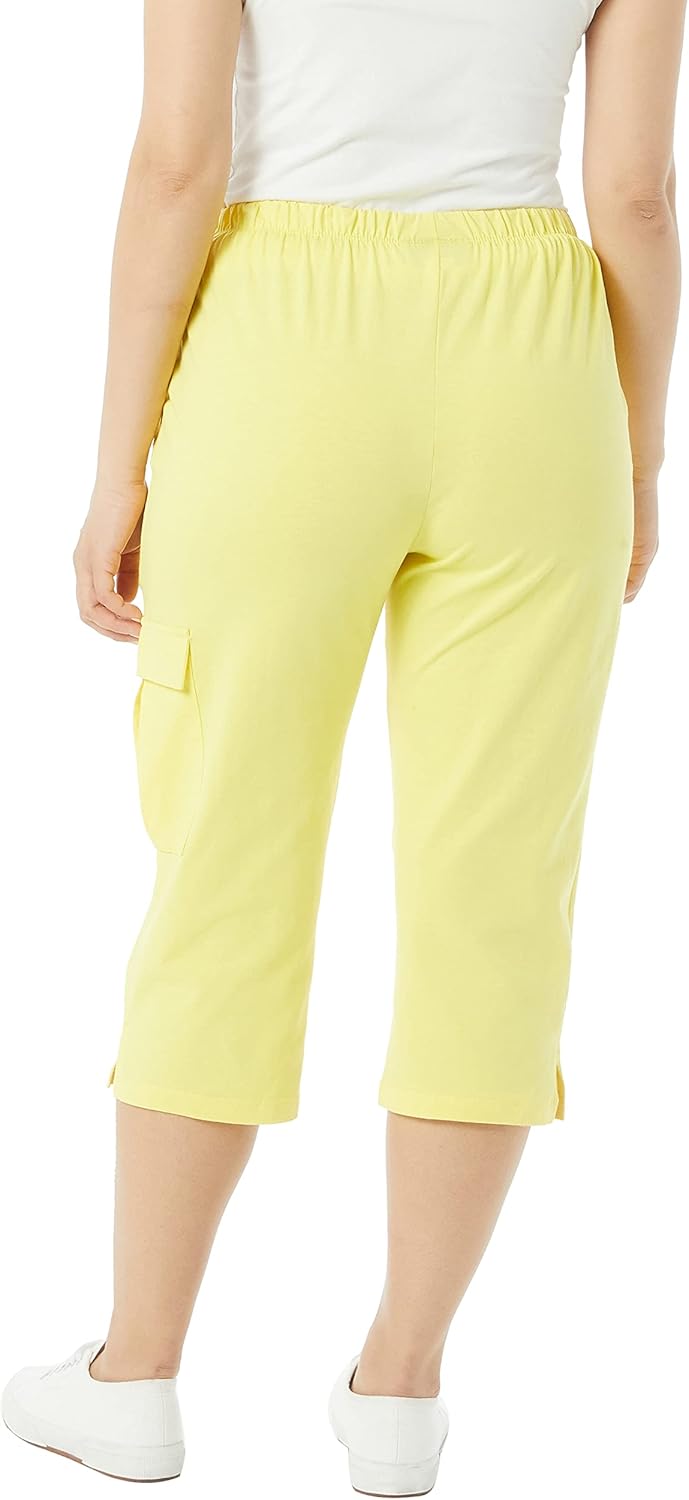 AmeriMark Women's Cargo Capris - 100% Cotton Pants with Stretch Elastic Waist at  Women’s Clothing store