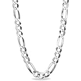 Savlano 925 Sterling Silver 8mm Italian Solid Figaro Link Chain Necklace Comes With a Gift Box For Men & Women - Made in Italy