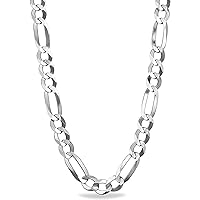 Savlano 925 Sterling Silver 7.5mm Italian Solid Figaro Link Chain