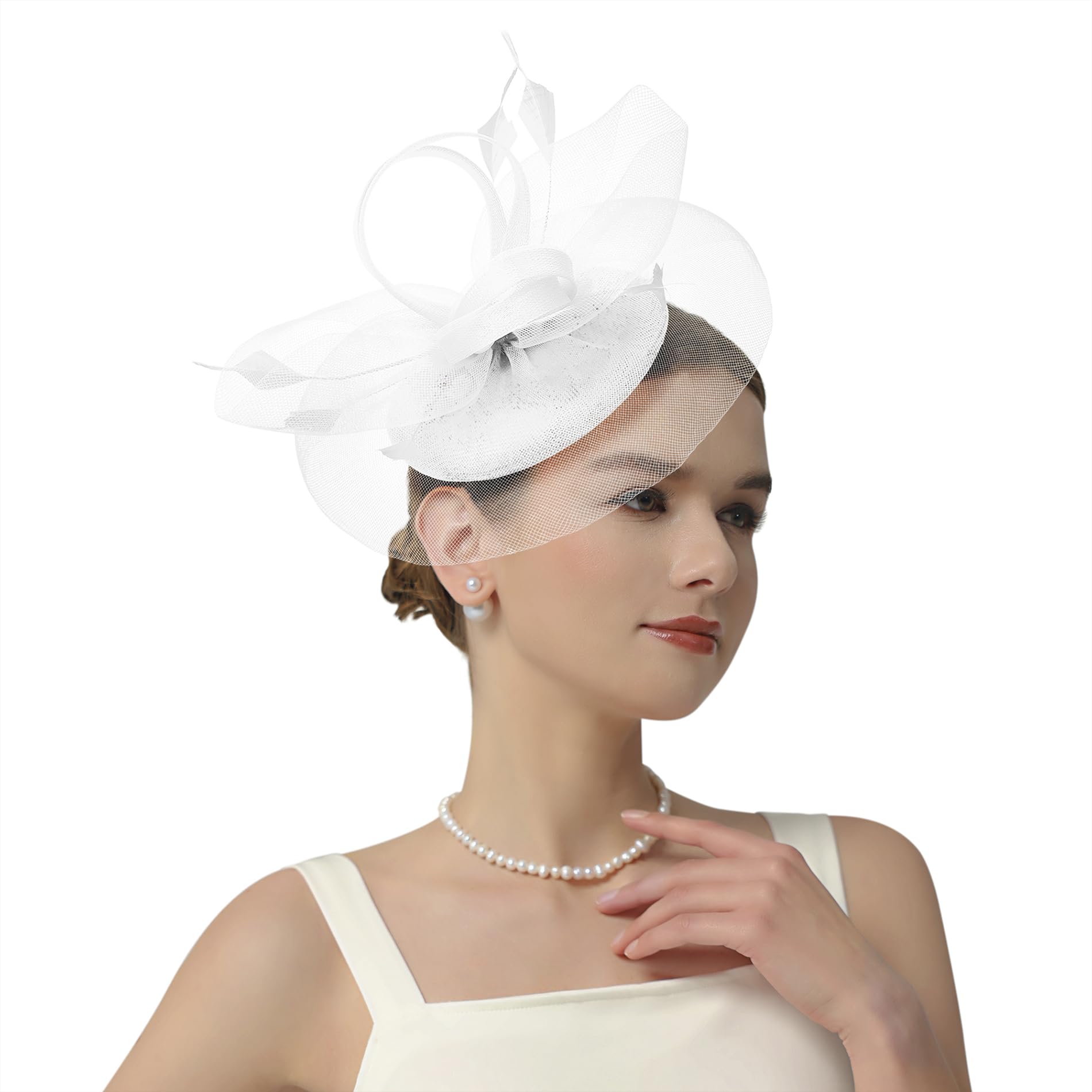 Photo 1 of 2025 Kentucky Derby Fascinators Hats for Women Tea Party Wedding Church Hats Headwear Hair Clip White