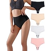 Wowdecor High Waisted Thongs for Women, Tummy Control Underwear Cotton Seamless No Show Plus Size Panties