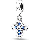 NUJIFFY 925 Sterling Silver Charms Beads for Bracelets & Necklaces, Blue Charm Cross Birthday Gifts Retro Pendant Jewelry for Women Men