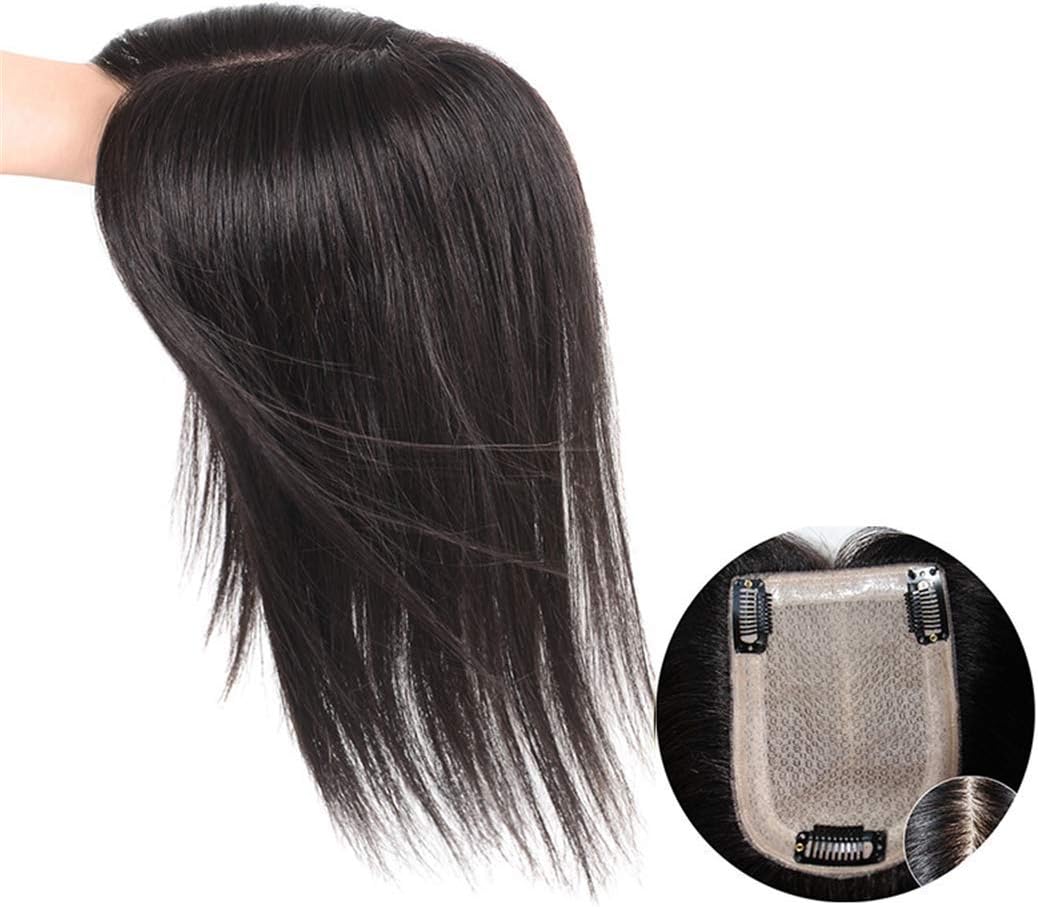 GONGFF Womens Crown Topper Hairpieces for Thinning Hair, 9x14cm Silk Base Free Parting Top Hair Pieces Wiglet, 16" Off Black