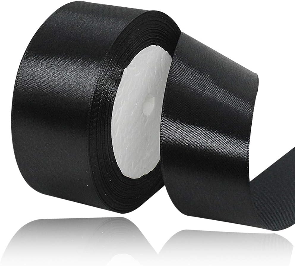 Photo 1 of 1-1/2 Inch Black Satin Ribbon, 25 Yards Craft Fabric Ribbon for Gift Wrapping, Floral Bouquets, Christmas, Easter, Handmade Bows and Wedding Party Decoration