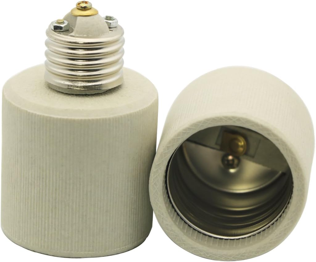 2 Packs Ali Tronics E26 to E39 Adapter (Medium Base E26 to Mogul Base E39), Ceramic Material-high Voltage and High Temperature Resistant,E26 Socket