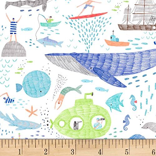 Dear Stella Pier Pressure Life Of Porpoise White Fabric By The Yard