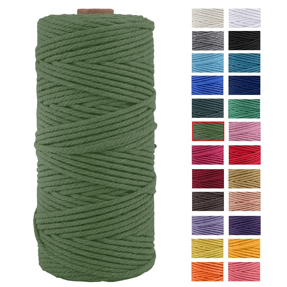 JeogYong Macrame Cord Thick Natural Cotton Cord Yarn Macrame Rope for Wall Hangings, Plant Hangers, DIY Crafts, Home Decorations, Gift Wrapping 3mm x 100m (Army green) — image 1