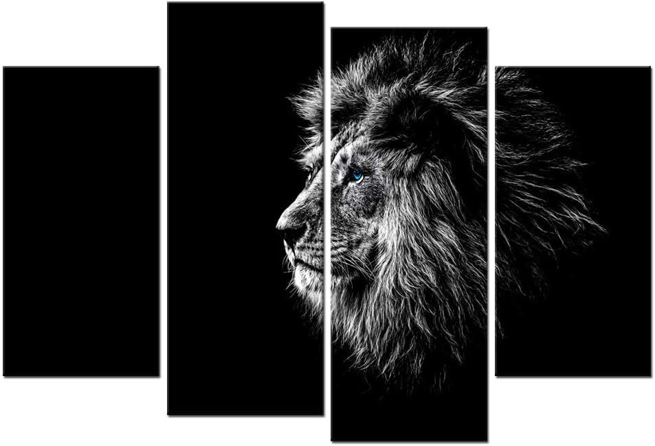 iKNOW FOTO 4 Piece Black and White Lion Giclee Canvas Prints Wall Art Modern Stretched and Framed Grace Animals Pictures Photo Paintings Artwork for Living Room Bedroom Home Decorations