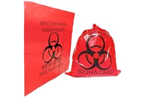 Daarcin 20pcs 24x24in/61x61cm Red Biohazard Waste Bags With Hazard Symbol Disposable Hazardous, Trash Liners for Infectious Waste Disposal