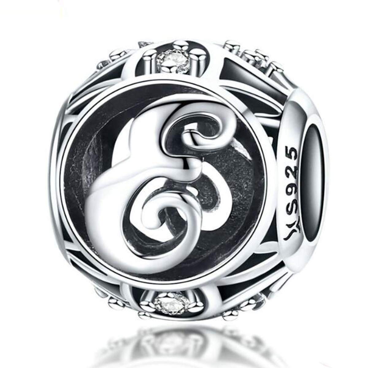 Letter Alphabet Charm 925 Sterling Silver Letter Beads Initial A-Z Alphabet Charms for Bracelets,Compatible with Pandora,European Charm Bracelet Bead (E)