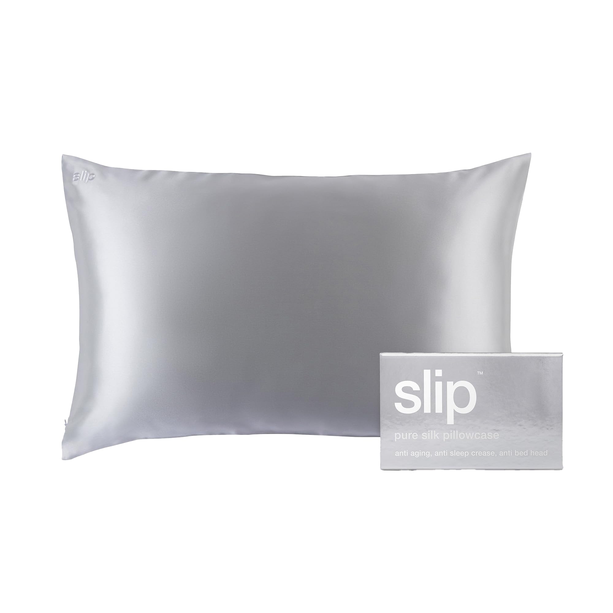 SLIP Queen Silk Pillow Cases - 100% Pure 22 Momme Mulberry Silk Pillowcase for Hair and Skin - Queen Size Standard Pillow Case - Anti-Aging, Anti-BedHead, Anti-Sleep Crease, Silver (20" x 30")