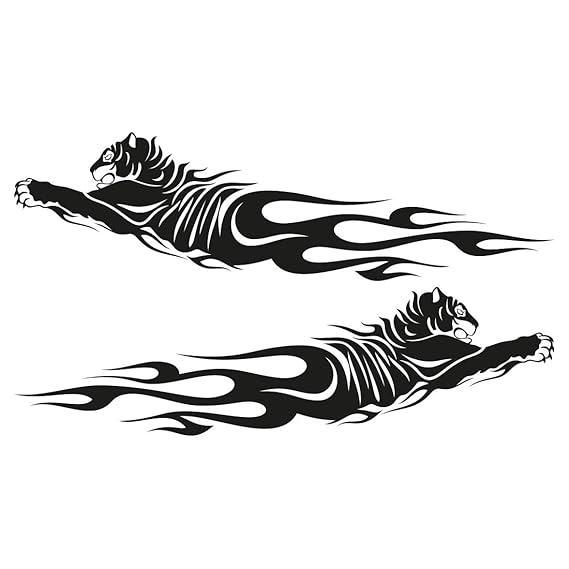 Autotattoo Flammen Tiger 001 - M (2 Stück - 1x gespiegelt) - je 60cm x 17cm - Auto Aufkleber