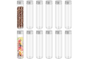 12 Pcs Clear Plastic Test Tubes with Screw Lid Caps, 110ml Sample Test Bottle Storage Container Tubes for Laboratory Scientif