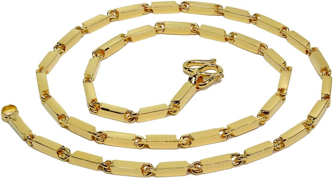 Classic Thai Bar Link Baht Chain"Aviator" Style 24k Gold Plated 18" 20" 23" 25" Necklace