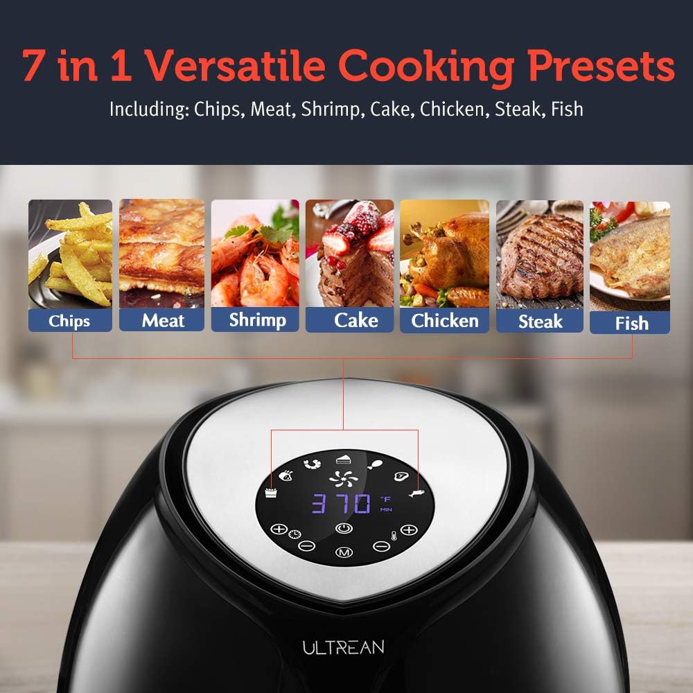 Ultrean 8.5 Quart Air Fryer, Electric Hot Air Fryers XL Oven Oilless Cooker with 7 Presets, LCD Digital Touch Screen and Nonstick Detachable Basket, UL Certified, Cook Book, 1-Year Warranty, 1700W (Black): Kitchen & Dining