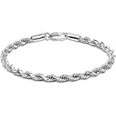LeCalla 925 Sterling Silver Italian Classic Diamond-Cut Rope Chain Link Bracelet for Women Men, Made in Italy (6.5, 7, 7.5, 8, 8.5, 9 Inches)