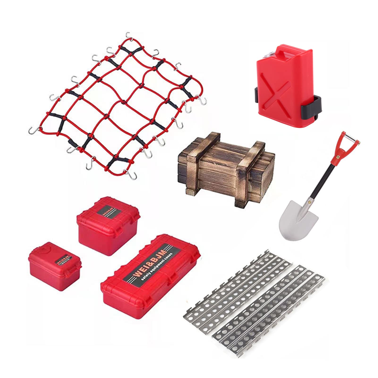 KEEDA RC Car Luggage Net, Shovel, Fuel Tank Decoration Tool Accessories for 1:10 RC Crawler TRX4 Axial Scx10 D90 (Red)