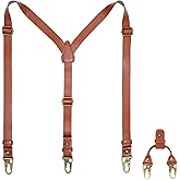 SAIGON handicraft Leather Suspenders for Men - Heavy Duty Brown Suspenders for Big and Tall Men - Men's Adjustable Suspender for Dress Pants - Best Groomsmen Gift for Wedding