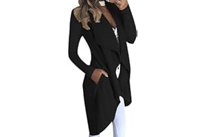 YMING Women's Casual Draped Lapel Collar Cardigan Long Sleeve Solid Color Jackets Slim Fit Coat with Pockets