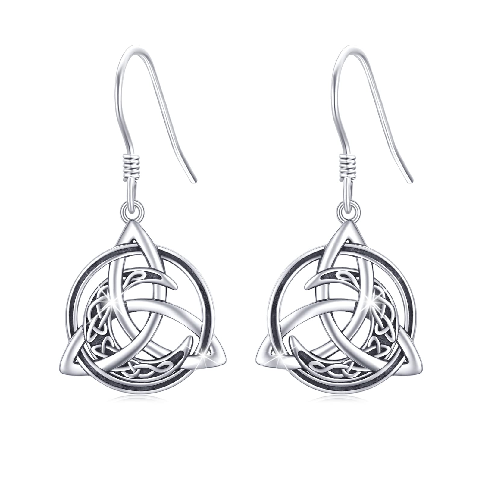 Celtic Knot Earrings 925 Sterling Silver Irish Moon Dangle Drop Earrings Hypoallergenic Good Luck Jewellery Gift for Women Girls Mother's Day Christmas Birthday