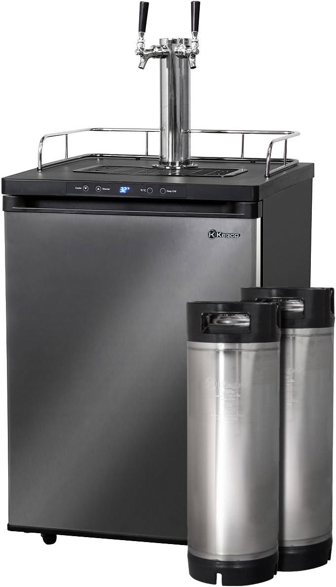 Kegco Full-Size Digital Homebrew Kegerator 2 Tap with Cornelius Ball Lock Keg - Black Stainless