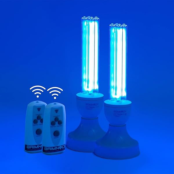 BAIMNOCM 50 WATT UV LIGHT SANITIZER, UVC GERMICIDAL LAMP WITH E26 BASE AND REMOTE CONTROL, HOME DISINFECTION DEVICE UV LIGHT BULB FOR BASEMENT/BEDROOM/KITCHEN, 2X25W ULTRAVIOLET LIGHT LAMP