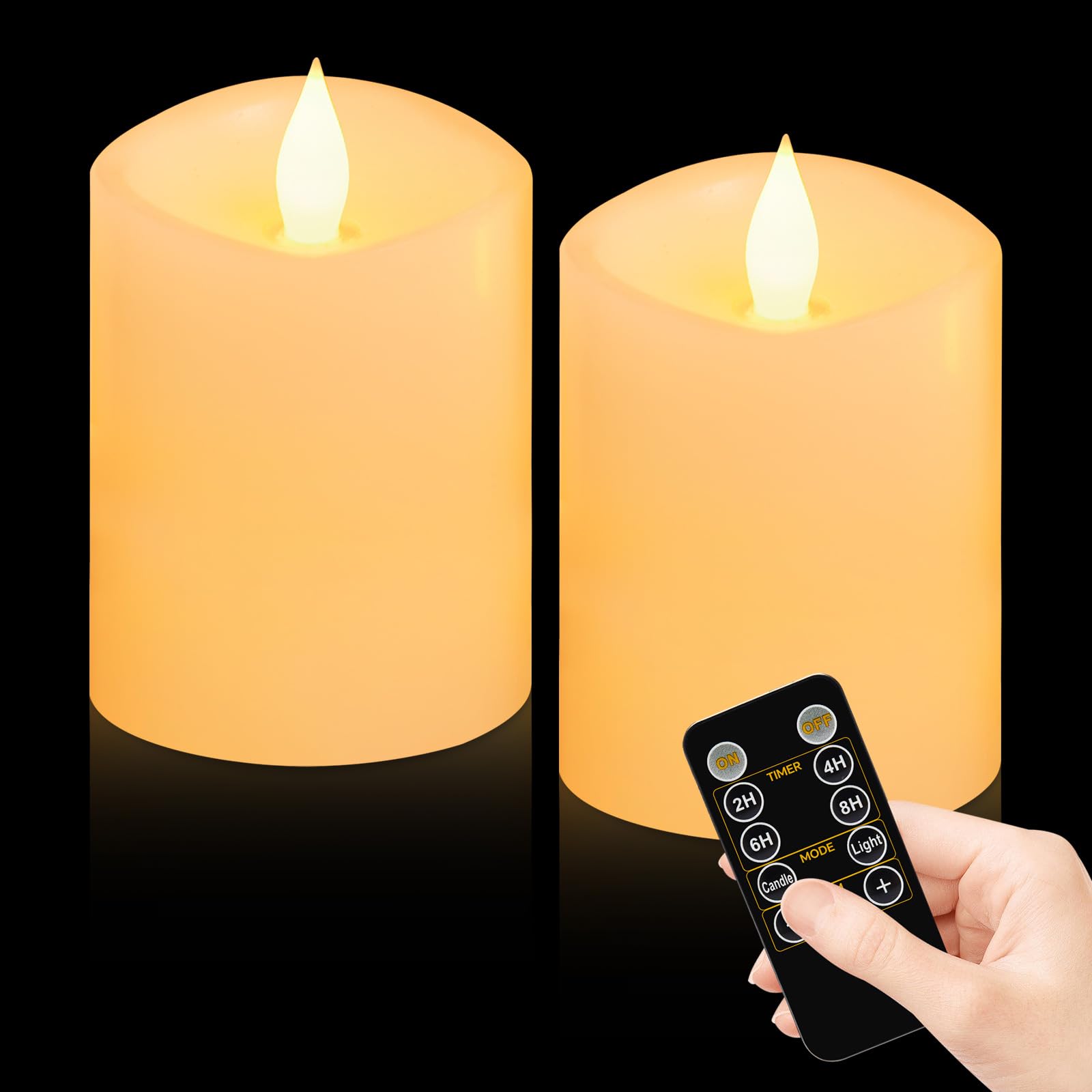 Photo 1 of 3"x4" Flickering Flameless Battery Candles with Timer, Ivory Realistic LED Pillar Candles, Set of 2 Large Remote-Operated Candles for Home Indoor/Outdoor & Holiday Decor
