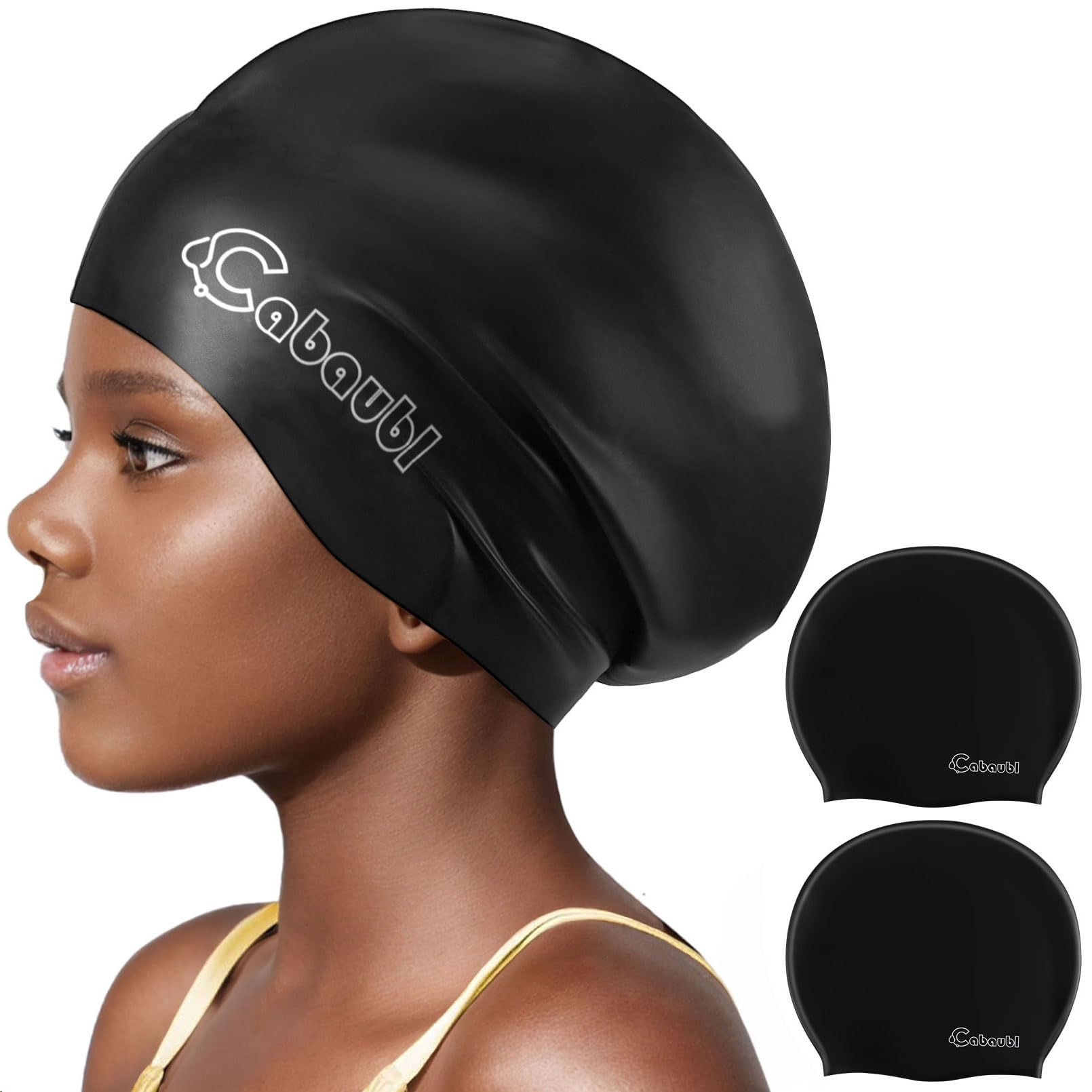 2 Pack Swimming Cap for Kids (Black)