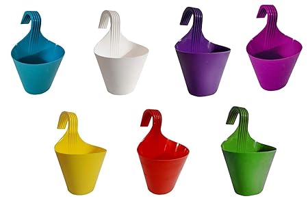 PETALSHUE-Plastic Hanging Planter, Plastic Flower Pot for Balcony & Railing(Set of ,7