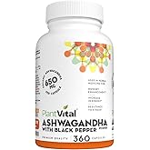 PlantVital Organic Ashwagandha Supplement with Black Pepper - Made in Canada - 2,600mg per day - Ashwagandha Capsules for Str
