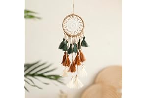 Artilady Small Dream Catcher for Cars - Bohemian Mini Dream Catchers for Cars Rear View Mirror Hanging Decoration (Green Brown)