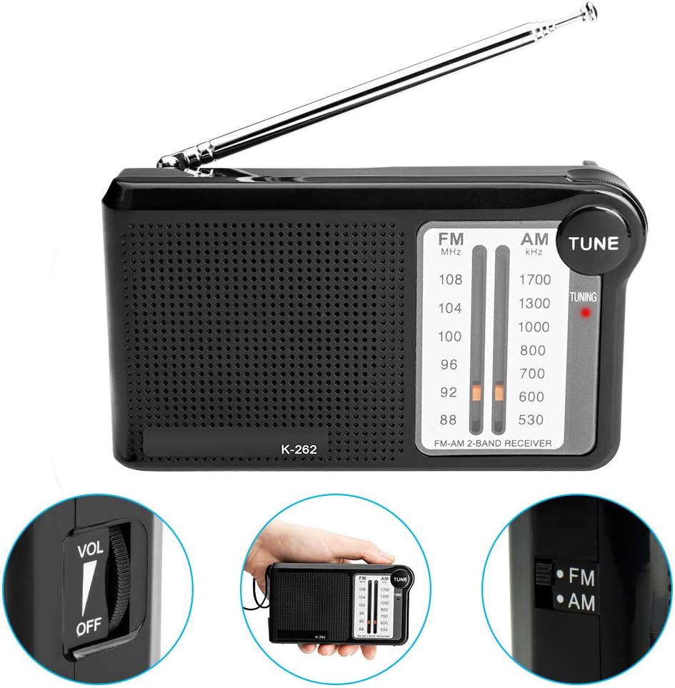 AM/FM Battery Operated Portable Pocket Radio with Best Reception, AM FM Compact Transistor Radios Player Operated by 2 AA Battery,Built-in Speaker, 3.5mm Headphone Jack (Black)
