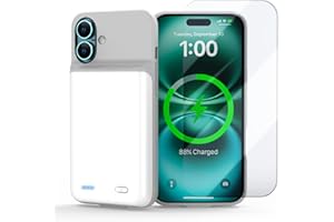 POAQCIF Battery Case for iPhone 16 Plus, Ultra-Slim 7000mAh Portable Extended Charging Charger Case [2025 Upgraded] w/Tempered Glass Film for iPhone 16 Plus (6.7inch), White