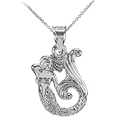 Sea Life Collection Certified Textured 925 Sterling Silver Fairytale Mermaid Pendant Necklace