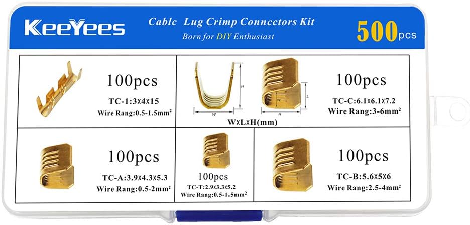 KeeYees 500 Pcs U Shape Copper Ring Terminals Crimp Kit - Non-Insulated Assortment Cable Wire Spade Electric Butt Connector Kit: Car Electronics