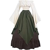 CR ROLECOS Renaissance Costume Women Medieval Peasant Dress Trumpet Sleeve Victorian Ren Faire Shirt and Skirt