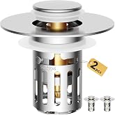 Heavy-Duty All-Metal Sink Stopper &amp; Drain Strainer for Bathroom, Anti-Clog Anti Drain Flies/Smell Blocking/Easy Cleaning/2-Pack/Dual Drainage Modes/Pop-Up Design/Fits 1.1"&ndash;2.36" Drain