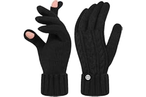 MA COWCF Winter Women's Cable Knit Gloves with Touchscreen figer hole Cashmere Elastic Thermal Warm Gloves for Cold weather