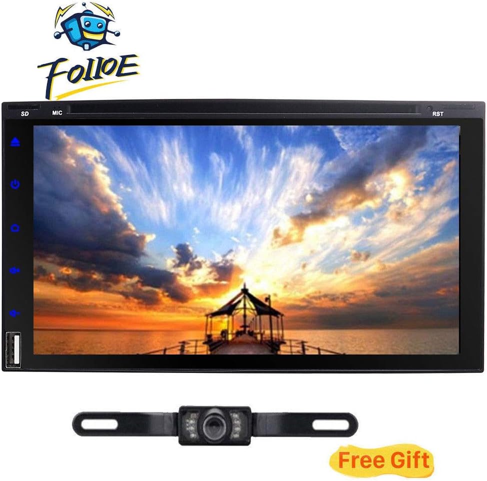 FOIIOE Free Camera + 7'' Car Dash DVD CD Player Bluetooth Radio Stereo Audio RDS Touch Screen Double 2 Din Support USB SD FM AM Steering Wheel Control with Wireless Remote Control